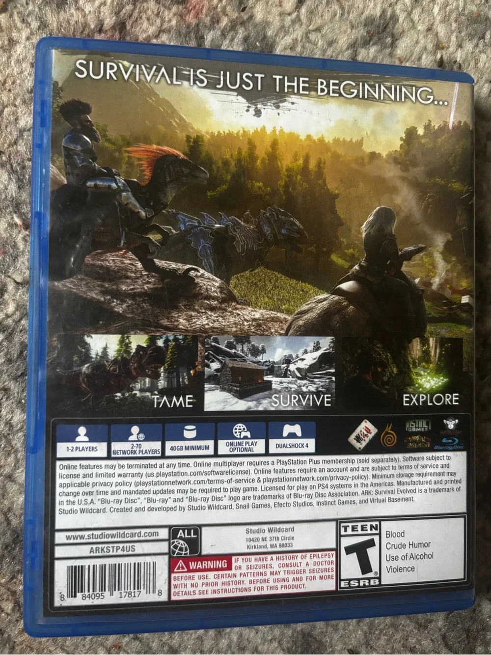 Sony PS4 ARK: Survival Evolved - Blue Case Artwork/Untested/As-is